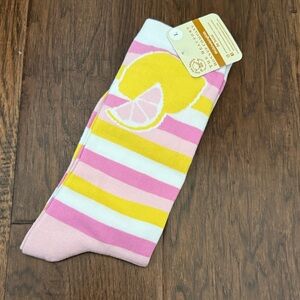 TBBC Pink and Yellow Striped Socks with Lemon Design *NWT*